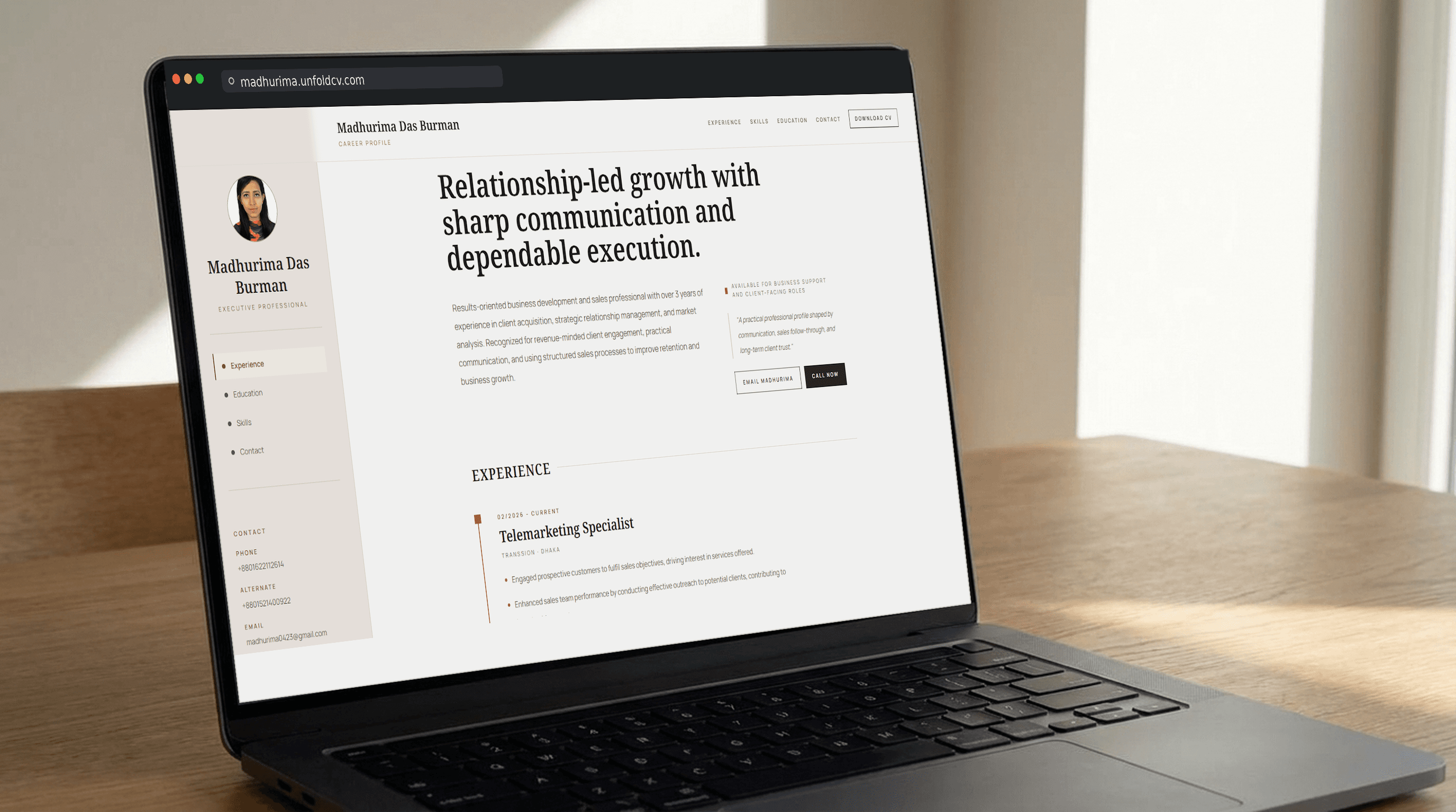 Professional profile mockup
